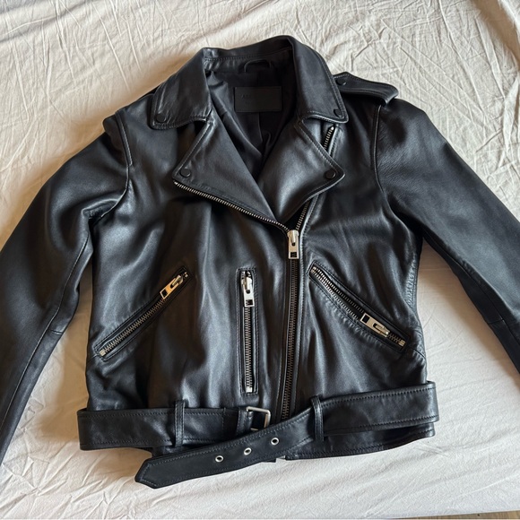 All Saints leather biker jacket US size 8 - Picture 1 of 8